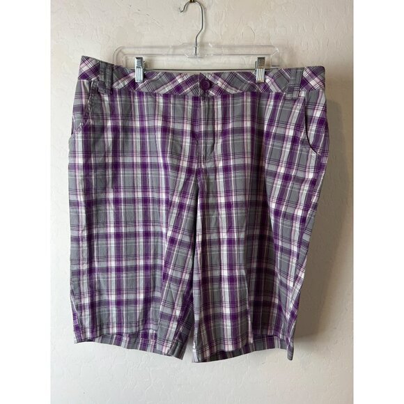 Lane Bryant Sz 20 Plaid Bermuda Shorts Purple Grey Plaid - Picture 1 of 10